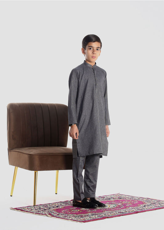 "Traditional boys’ kurta and trouser set for ages 3–14, featuring a long-sleeved kurta with a straight cut and matching trousers, ideal for festive and cultural occasions."