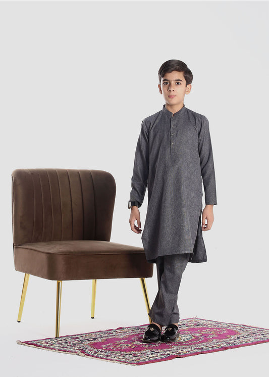 "Traditional boys’ kurta and trouser set for ages 3–14, featuring a long-sleeved kurta with a straight cut and matching trousers, ideal for festive and cultural occasions."