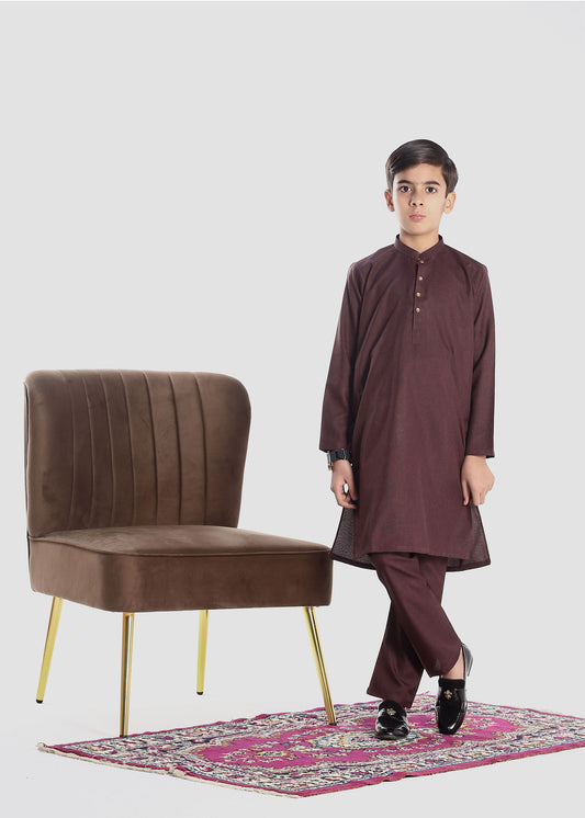 "Traditional boys’ kurta and trouser set for ages 3–14, featuring a long-sleeved kurta with a straight cut and matching trousers, ideal for festive and cultural occasions."