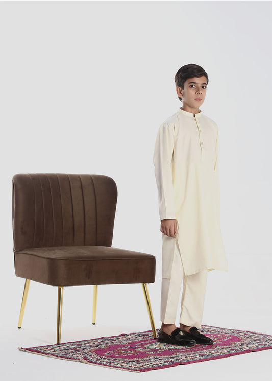 "Traditional boys’ kurta and trouser set for ages 3–14, featuring a long-sleeved kurta with a straight cut and matching trousers, ideal for festive and cultural occasions."