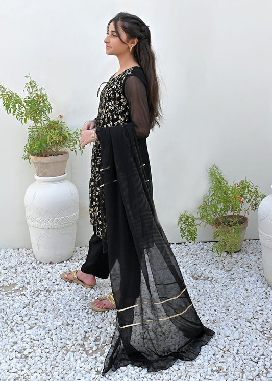 BLACK LUXURY EMBROIDERED CHIFFON