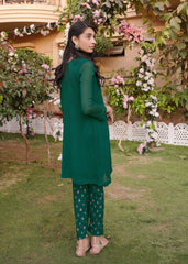 BOTTLE GREEN CHIFFON SUIT