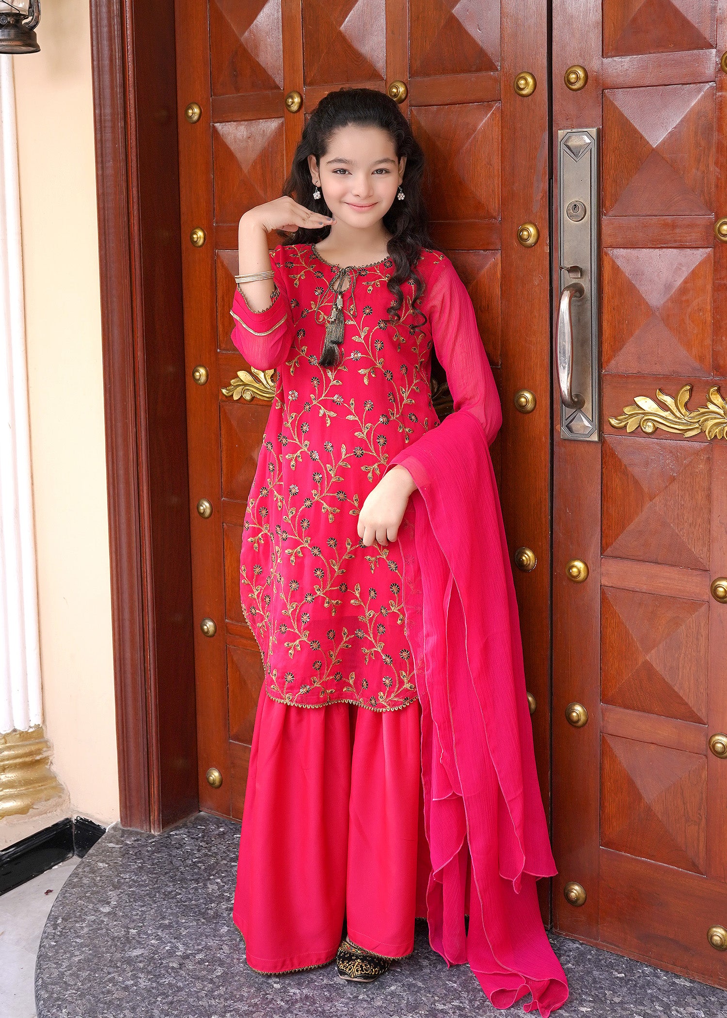 Hot Pink Embroidered Chiffon - wearmani