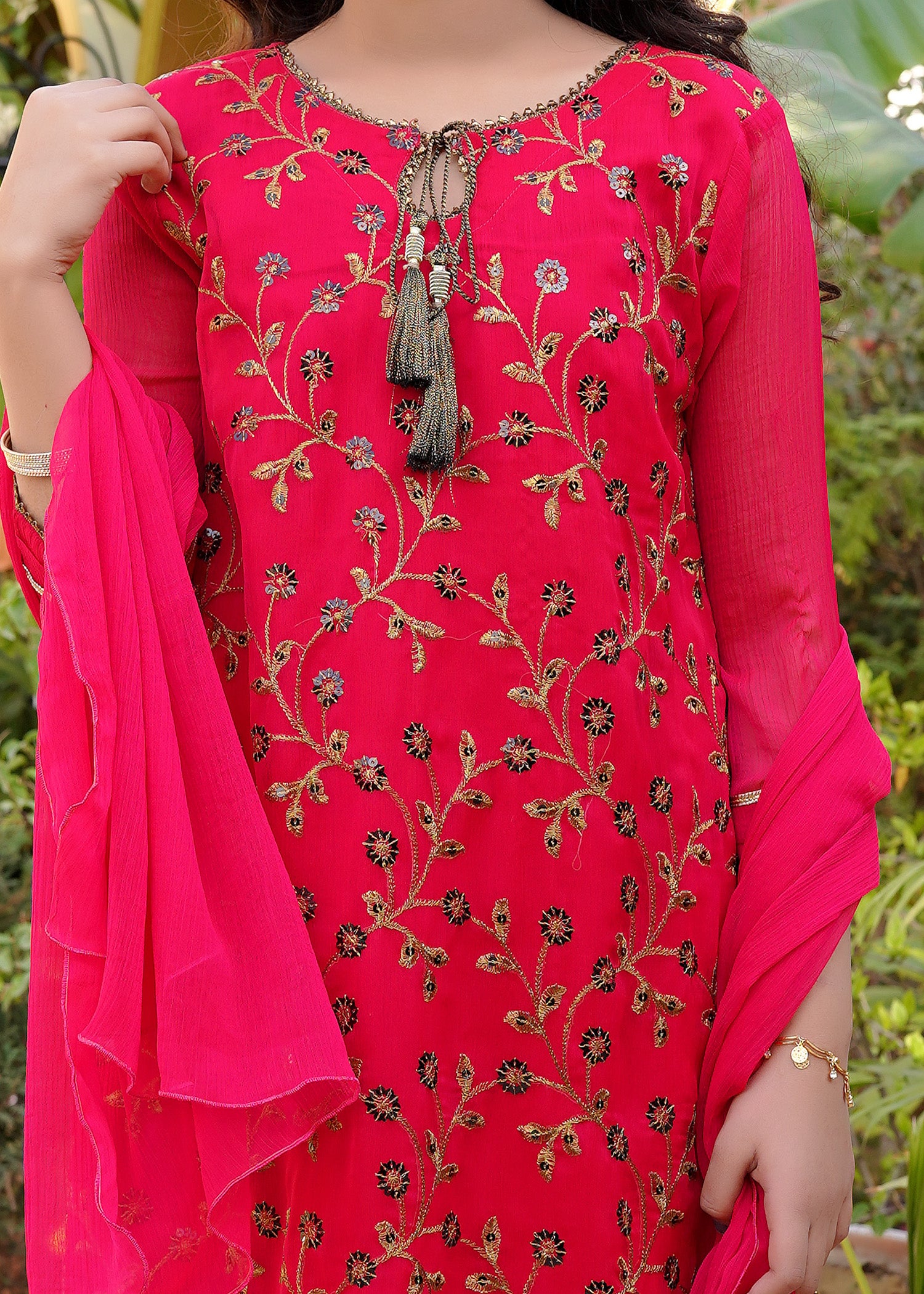 Hot Pink Embroidered Chiffon - wearmani