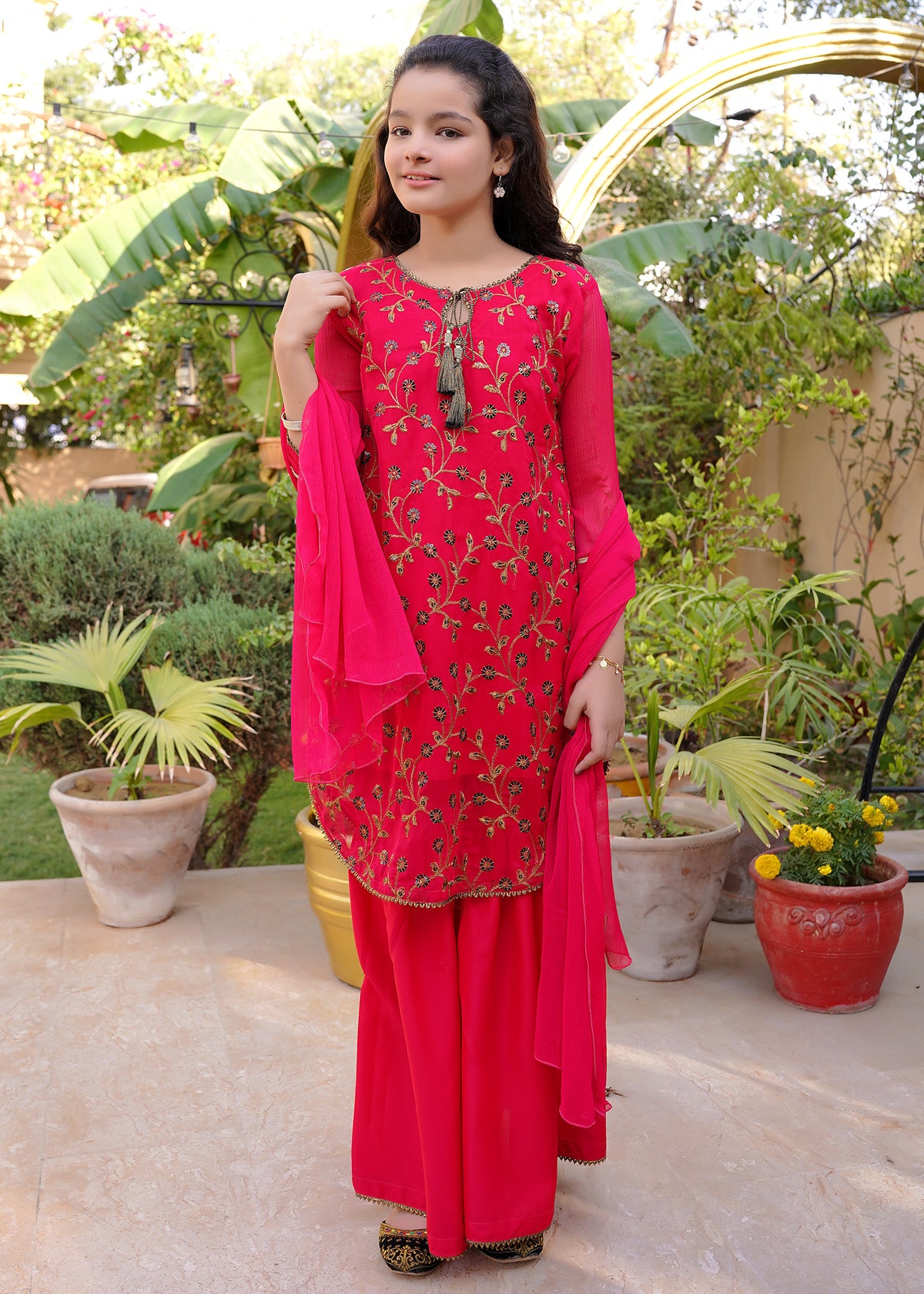 Hot Pink Embroidered Chiffon - wearmani