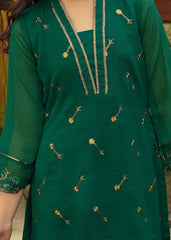 BOTTLE GREEN EMBROIDERED CHIFFON