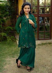 BOTTLE GREEN EMBROIDERED CHIFFON