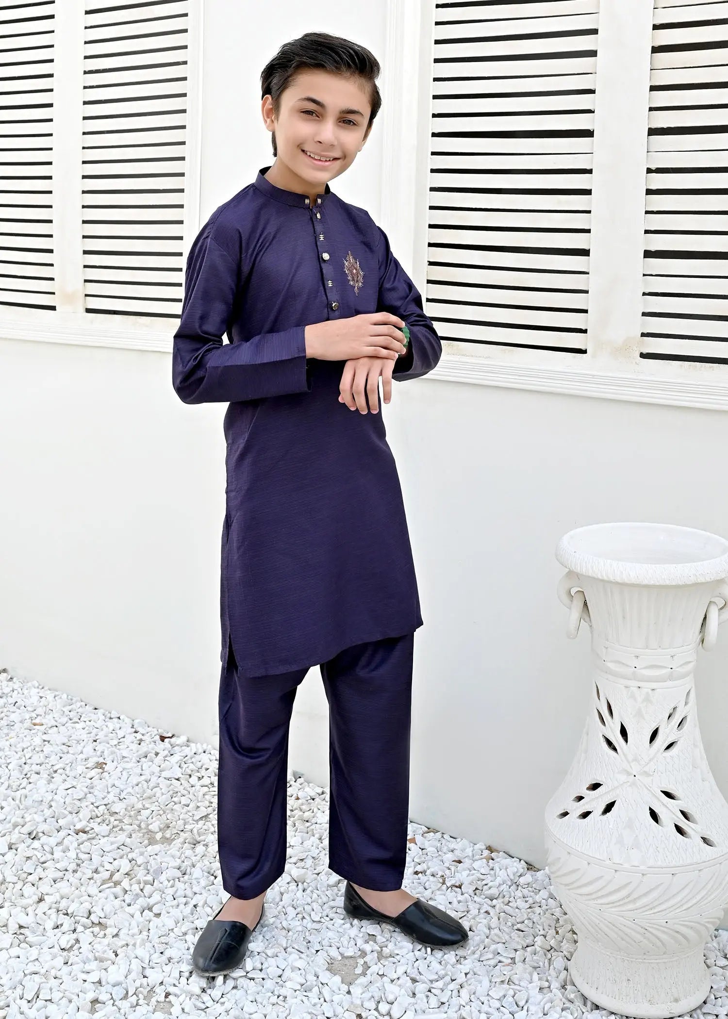 PURPLE BLENDED KURTA PAJAMA -  Pakistani Festive Kids Collection