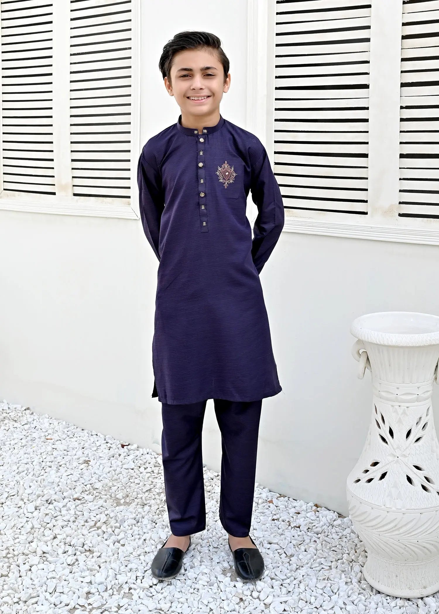 PURPLE BLENDED KURTA PAJAMA -  Pakistani Festive Kids Collection