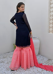 NAVY BLUE CHIFFON 3PC