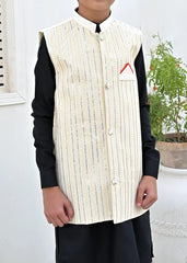 CREAM  SILK WAISTCOAT -  Pakistani Festive Kids Collection