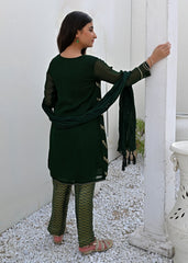 GREEN CHIFFON STITCHED 3PC