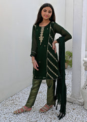 GREEN CHIFFON STITCHED 3PC