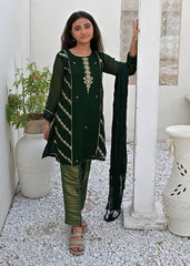 GREEN CHIFFON STITCHED 3PC