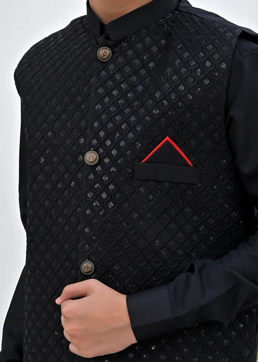 BLACK EMBROIDERED WAISTCOAT